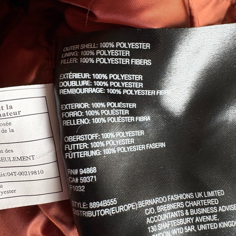 Bernardo puffer jacket in a burnt orange - Picture 5 of 5